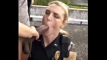 Blonde cop eating BBC closeup