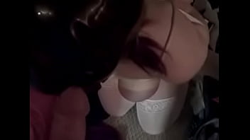 Masked handcuffed whore sucking a while